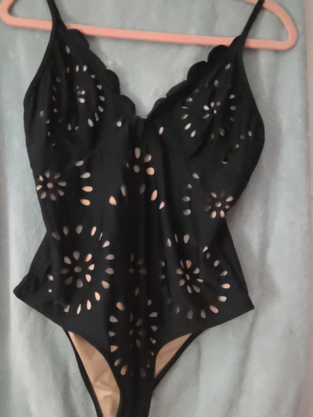 Black Cutout One-Piece Swimsuit with Nude Lining
